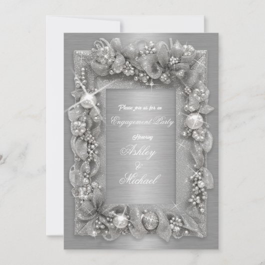 Invitation moderne fiançailles chic gloire feuille d'argent p (Devant)
