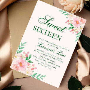 Invitation Moderne Fleur Anniversaire Vert Fête Douze Ans