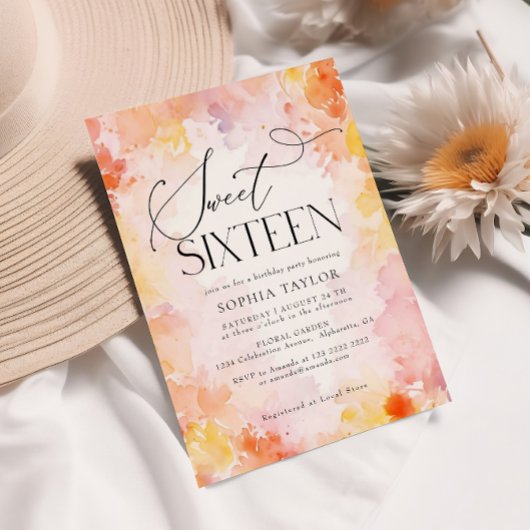 Invitation Moderne Fleur de Teinte Pastel pour les 16 Ans
