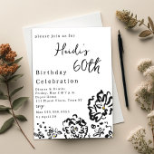 Invitation Moderne Fleur simple noir et blanc 60e anniversair