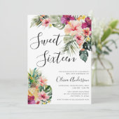 Invitation Moderne Fleur Tropicale Douce 16 Blanc (Debout devant)
