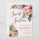 Invitation Moderne Fleur Tropicale Douce 16 Rose (Devant)