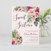Invitation Moderne Fleur Tropicale Douce 16 Rose (Debout devant)