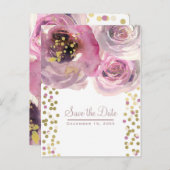 Invitation moderne fleurs aquarelle rose et or (Devant / Derrière)