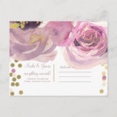 Invitation moderne fleurs aquarelle rose et or (Dos)