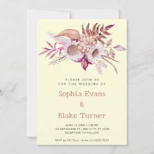 Invitation Moderne Fleurs Botaniques Jaunes de Mariage de Cam