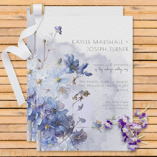 Invitation Moderne Fleurs sauvages d'aquarelle bleu périphéri