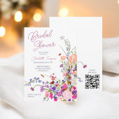 Invitation Moderne fleurs sauvages script douche nuptiale QR