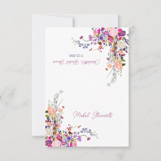Invitation Moderne fleurs sauvages script place de douche de (Devant)