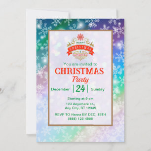 Invitation Moderne Flocon de Neige Coloré Fête de Noël d'Hive