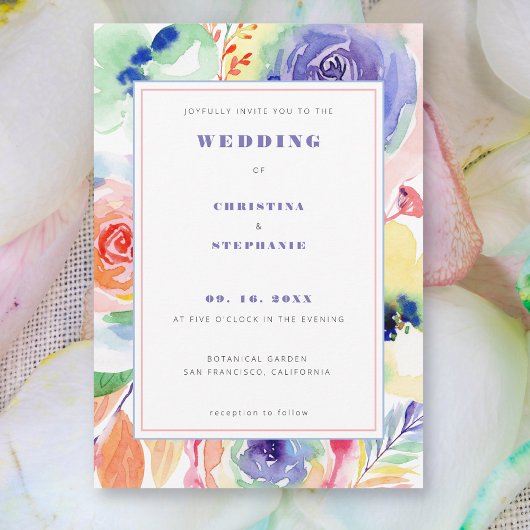 Invitation Moderne Floral Arc-en-ciel LGBTQ Pride Mariage