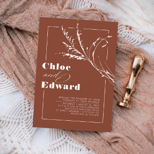 Invitation Moderne Floral Boho Terracotta Orange Brûlé Mariag