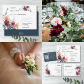 Invitation Moderne Floral Bourgogne Marine Blush Peach Mariag