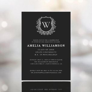 Invitation Moderne Floral Crest Monogramme Graduation Party