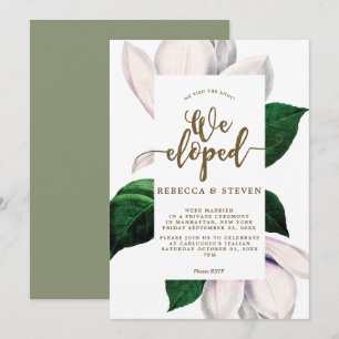 Invitation moderne floral de magnolia nous nous sommes enfuis