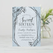 Invitation Moderne Floral Dusty Blue Parties scintillant Swee (Debout devant)