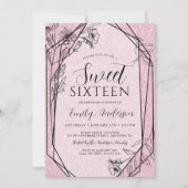 Invitation Moderne Floral Dusty Parties scintillant rose douc (Devant)