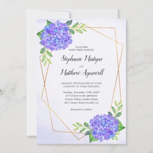 Invitation Moderne Floral géométrique violet Hydrangea Mariag (Devant)