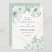 Invitation Moderne Floral Greenery Or Mariage géométrique (Devant / Derrière)