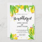 Invitation Moderne Floral Jaune Violet Vert Calligraphie (Devant)