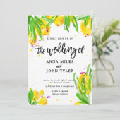 Invitation Moderne Floral Jaune Violet Vert Calligraphie (Debout devant)