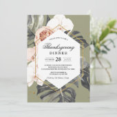 Invitation Moderne Floral Khaki Feuilles tropicaux & orchidée (Debout devant)
