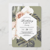 Invitation Moderne Floral Khaki Feuilles tropicaux & orchidée (Devant)