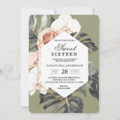 Invitation Moderne Floral Khaki Feuilles tropicaux & orchidée (Devant)