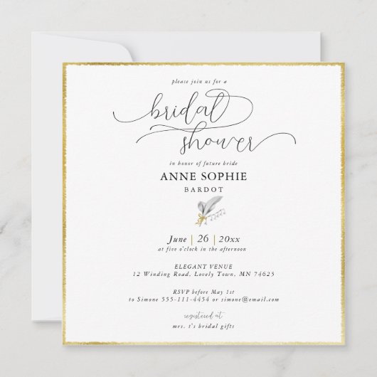 Invitation Moderne Floral Lily Valley Black Gold Fête des mar (Devant)