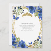 Invitation Moderne Floral Marine Bleu Or Tiara Quinceañera (Dos)