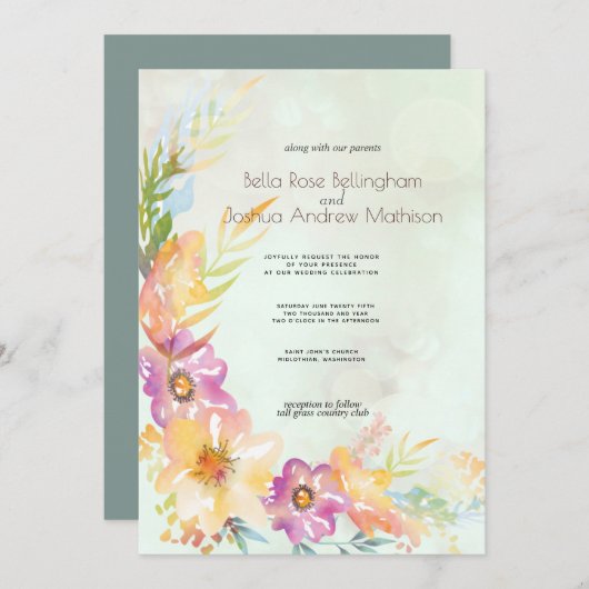 Invitation Moderne Floral Pastel Mariage (Devant / Derrière)