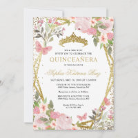 Moderne Floral rose rose or Tiara Quinceañera