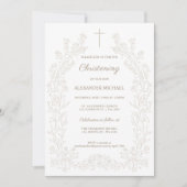 Invitation Moderne Floral Vintage Baptême (Devant)
