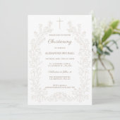 Invitation Moderne Floral Vintage Baptême (Debout devant)