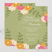 Invitation Moderne Floral Zinnia & Fleur Fête des mariées (Devant / Derrière)