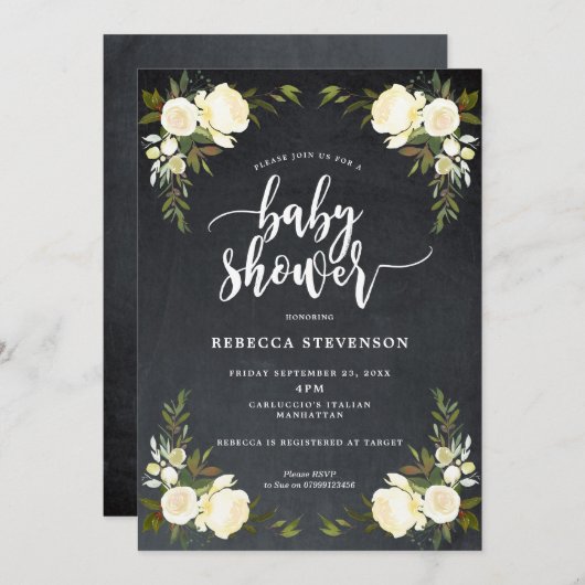 invitation moderne florale de baby shower de boho (Devant / Derrière)