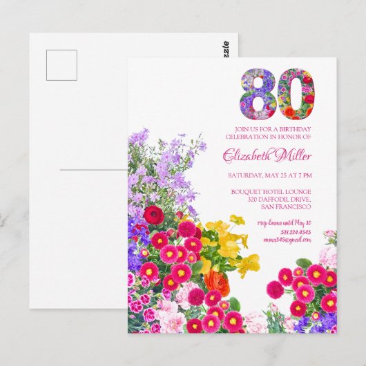 Invitation moderne florale pour les 80 ans (Devant / Derrière)