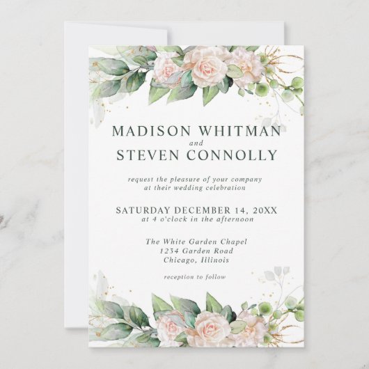 Invitation Moderne Flush Greenery Mariage Floral (Devant)