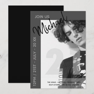 Invitation Moderne Fun 21e Photographie d'anniversaire Invi