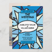 Invitation Moderne Fun Blue Comic Book Mariage photo (Devant / Derrière)