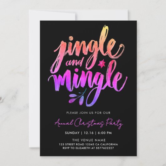 Invitation Moderne Fun Noir Et Rose Jingle Brush Calligraphie (Devant)