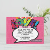 Invitation Moderne Fun Pink Love Comic Mariage de livre (Debout devant)