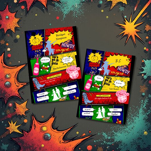 Invitation moderne fun rétro bachelorette cowgirl