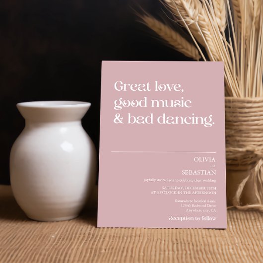 Invitation Moderne Funny Minimale Typographie Dusty Rose Mari