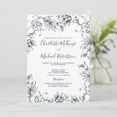 Invitation Moderne, Gardenia Floral, Marine, Blush, Mariage (Debout devant)