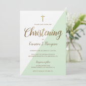 Invitation Moderne Genre Neutre Vert Or Christening bébé (Debout devant)