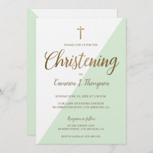 Invitation Moderne Genre Neutre Vert Or Christening bébé
