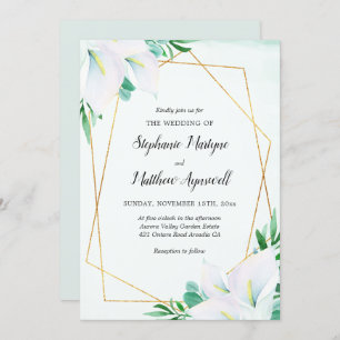 Invitation Moderne géométrique blanc Calla Lily Floral Mariag