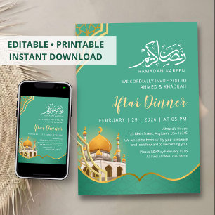 Invitation moderne géométrique pour Iftar de mosqu