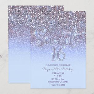 Invitation Moderne Glamour Argent Violet Paillettes Sweet 16